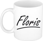 Floris naam cadeau mok / beker met sierlijke letters - Cadeau collega/ vaderdag/ verjaardag of persoonlijke voornaam mok werknemers
