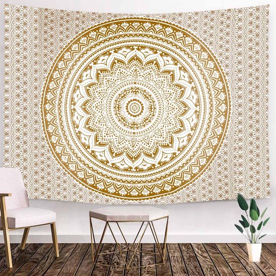 Ulticool - Mandala Goud Bohème Hippie - Tapisserie - 200x150 cm - Groot tapisserie - Affiche