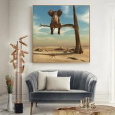 Allernieuwste Canvas Schilderij Olifant in Boom Minimalistisch - Minimal Art - kleur - 60 x 60 cm