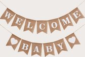Jute Vlaggenlijn Welcome Baby Hart / Hartje - Slinger - Vlag - Raam | Kraamfeest - Kraamtijd - Vintage - Geboorte - Feest - Babyshower  - Decoratie - Babykamer - | Natuurlijk mater