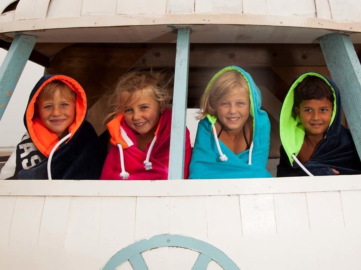 Hoody strandlaken navy/groen - 100x200 cm. - met capuchon - 100% katoen