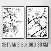 Allernieuwste Canvas Schilderij SET 2 stuks Natuur Boom Takken - Realistisch Modern Minimalisme - zwart Wit - Set 2x 60x80cm