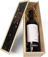 Wijnkistje hout - Schuifdeksel - Happy New Year - inclusief houtwol