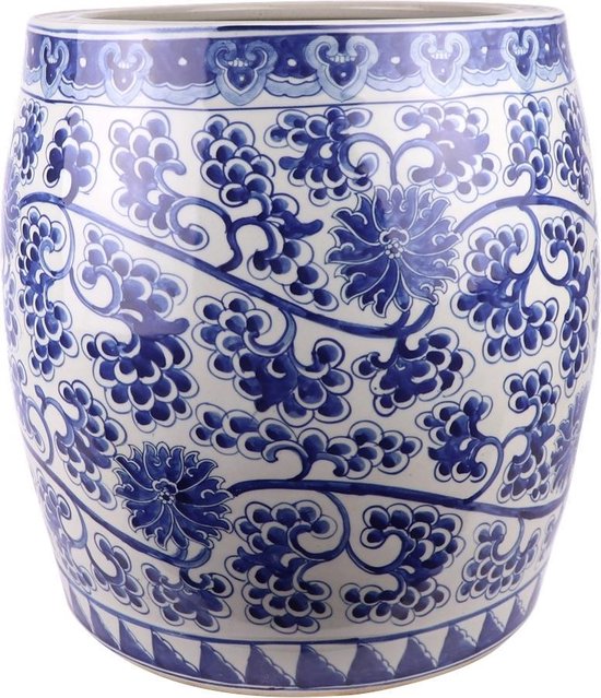 The Ming Garden Collection | Chinees Porselein | Grote Chinese Porseleinen Bloempot Met Bloemetjes | Blauw & Wit