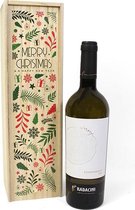 Wijnkistje hout - Schuifdeksel - Merry Christmas - inclusief houtwol