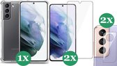 Samsung Galaxy S21 Hoesje Transparant Shock Case - 1x Samsung S21 Hoesje + 2x Screenprotector Glas + 2x Camera Screen Protector
