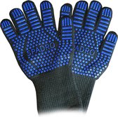 SPADRO – Hittebestendige BBQ en Ovenhandschoenen – Ovenwanten – Handschoen – Siliconen en Kevlar – Tot 800°C – 1 Paar – Zwart met Blauw