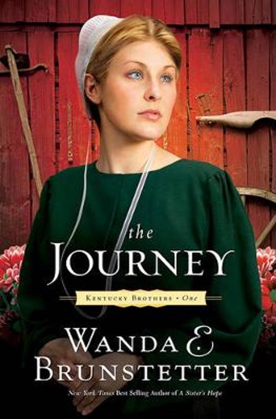 Een vrouw met blond haar en een witte kap draagt een donkergroene jurk, met de titel 'The Journey' op de voorkant.