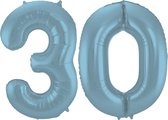 De Ballonnenkoning - Folieballon Cijfer 30 Blauw Pastel Metallic Mat - 86 cm