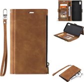 Side Zipper Back Card Horizontale Flip PU Lederen Case met Kaartsleuven & Portemonnee & Fotolijst & Lanyard Voor iPhone XS Max (Bruin)