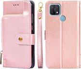 Voor OPPO A15 Ritstas PU + TPU Horizontale Flip Lederen Case met Houder & Kaartsleuf & Portemonnee & Lanyard (Rose Goud)