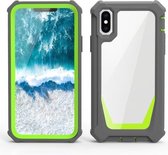 Stellar Space PC + TPU 360 graden all-inclusive schokbestendig hoesje voor iPhone X / XS (donkergrijs + geelgroen)