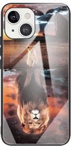 Kleurrijk geschilderd glas schokbestendig beschermhoesje voor iPhone 13 (Lion)