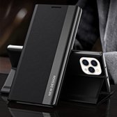 Side gegalvaniseerde magnetische ultradunne horizontale flip lederen hoes met houder voor IPhone 13 Pro (zwart)