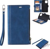 Side Zipper Back Card Horizontale Flip PU Lederen Case met Kaartsleuven & Portemonnee & Fotolijst & Lanyard Voor iPhone 11 (Blauw)