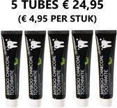 Charcoal Mint Tandpasta - 5 TUBES - Witte Tanden - Houtskool Tand Bleker - Charcoal Toothpaste - Teeth Whitening - Charcaol Tandpasta Whitening - Frisse Adem - Bamboe Tandsteen ver