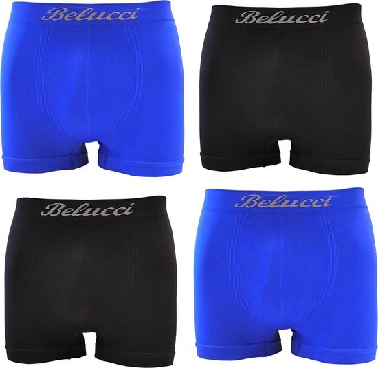 Belucci heren boxershorts 4pack zwart met blauw maat M/L