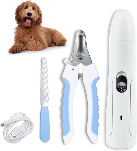 RoiPets® 3 delige set elektrische nagelvijl voor huisdieren – knipper – schaar – trimmer - Schaar - Draadloos - Oplaadbaar - Wit - Honden/Katten/Dieren