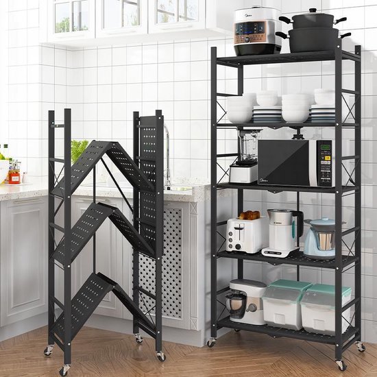 Doogo® pliante étagère Cabinet - Avec 360° Roues - Pliable - Zwart - 5  couche... | bol.com
