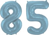 De Ballonnenkoning - Folieballon Cijfer 85 Blauw Pastel Metallic Mat - 86 cm