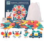Puzzlewood - Educatieve en creatieve houten Tangram puzzel - Vormenpuzzel - Geometrische puzzel - Montessori puzzel - 48 figuren - 180 stuks