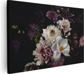 Artaza Canvas Schilderij Diverse Bloemen Op Zwart Achtergrond - 120x80 - Groot - Foto Op Canvas - Wanddecoratie