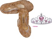 Prinsessenschoenen klittenband + kroon (tiara) - goud - maat 29/30 - vallen 1-2 maten kleiner - Het Betere Merk - verkleedschoenen prinses - prinsessen schoenen plastic - Giftset v