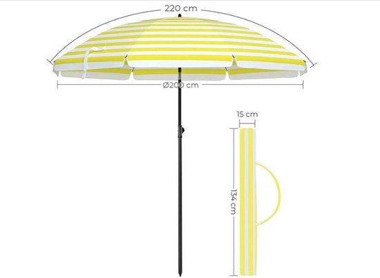 MIRA Home Parasol - Parasol met streepjes - Tuin - Polyester - Wit/Geel - 2  meter | bol.com