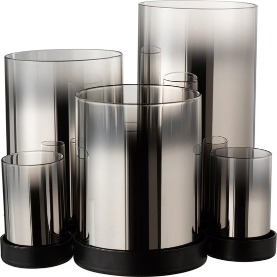 J-Line Windlight 5 pièces Glas/métal Zwart