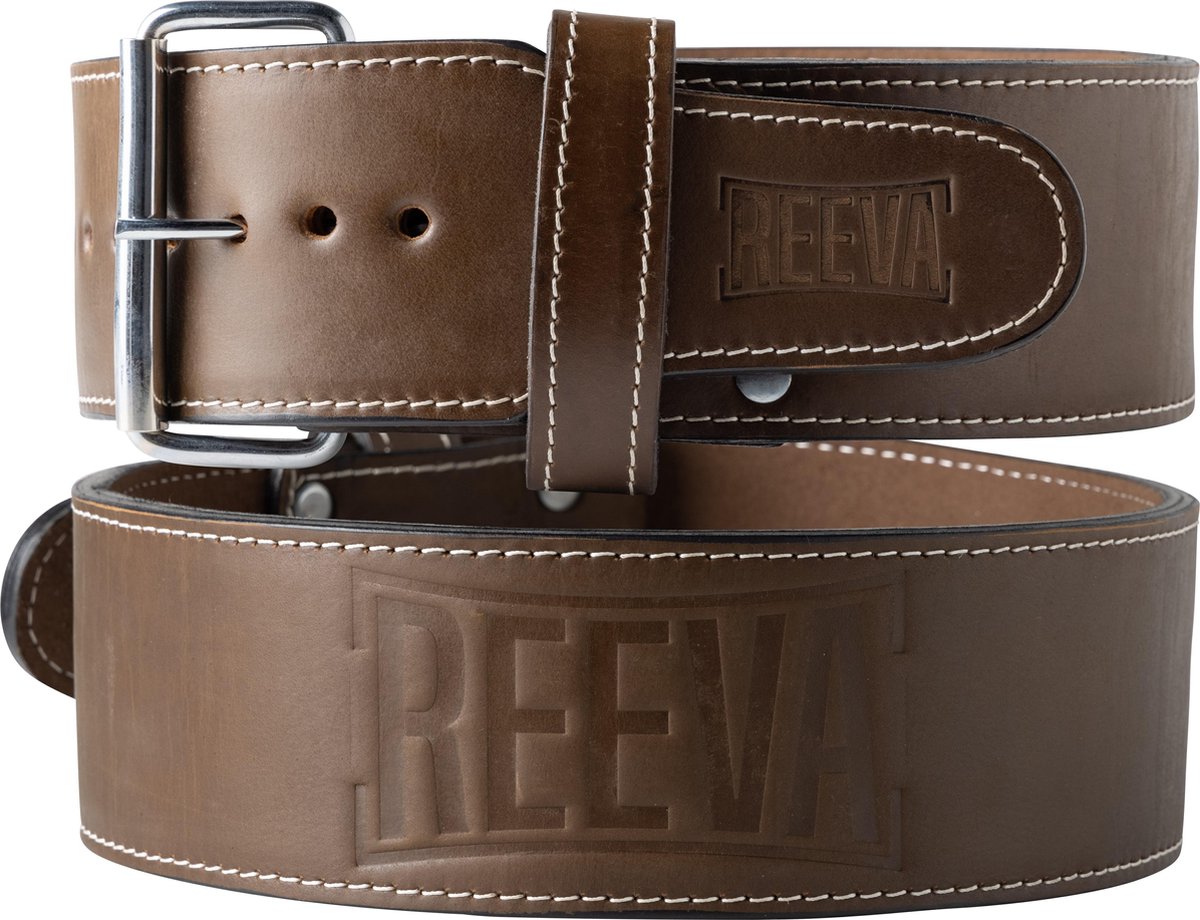 Reeva Bruin Lederen Powerlift Riem - Maat XL - Gewichthefriem geschikt voor Crossfit, Powerlifting, Fitness en Bodybuilding - Lifting Belt voor Heren en Dames