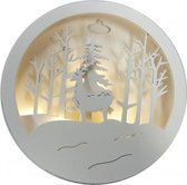 kerstdecoratie Hert schijf led 14,3 cm hout wit