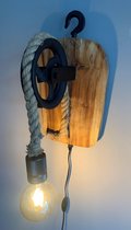 Vintage Touwlamp | Katrol | Scheepstouw | Industrieel | Landelijk | Hout | Wandlamp | Design