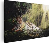 Artaza Canvas Schilderij Tijger In De Jungle Met Zonneschijn - 90x60 - Foto Op Canvas - Canvas Print