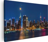 Artaza Canvas Schilderij Verlichte Skyline Van New York Met Volle Maan - 90x60 - Foto Op Canvas - Canvas Print