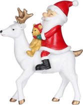 kerstbeeld kerstfiguur 14 cm keramiek wit/rood