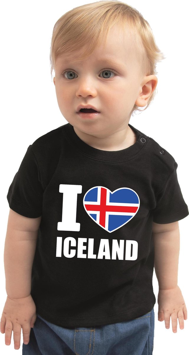 I love Iceland baby shirt zwart jongens en meisjes - Kraamcadeau - Babykleding - IJsland landen t-shirt 80
