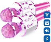 Karaoke microfoonset - Draadloos - MAX KM01 karaoke microfoonset met o.a. ingebouwde speaker, Bluetooth & stemvervormer - 2x Roze