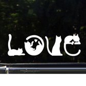 GoedeDoelen.Shop|(Auto) Sticker Cat love Zilver | Autosticker | Laptopsticker | Koelkaststicker | Kattenmotief | Poezenmotief