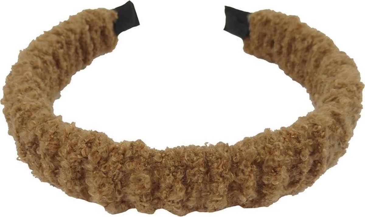 Haarsoires Haarband Diadeem 2,5cm – Gerimpelde Teddy Stof – Bruin - Comfortabel voor Dames & Meisjes - Universele Maat