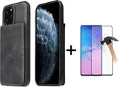 GSMNed – Leren telefoonhoes iPhone 12 mini zwart – Luxe iPhone hoesje – pasjeshouder – Portemonnee met magneetsluiting – zwart – met screenprotector