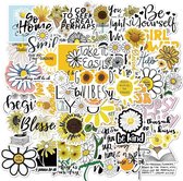 Sticker pakket met 50 stickers met gele bloemen en teksten - Quotes/Motivatie/Zomer