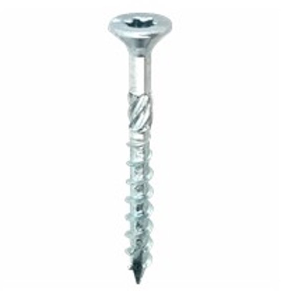 Glanzende schroef met platte kop en Torx-aandrijving, met schachtribben.