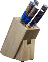 Shinrai Japan™ - COMBIDEAL - Messenset met messenblok - Epoxy Sapphire 6-delige Messenset + Acaciahouten Messenblok Met Slijpfunctie - Geleverd in luxe geschenkdoos