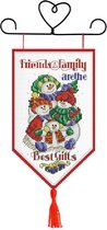 Borduren - Vaandel sneeuwpoppen - Friends and family are the best gifts - 20x30 cm - voorgedrukt