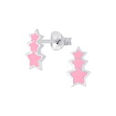 Joy|S - Zilveren 3 sterren oorbellen ster roze