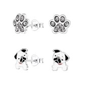 Joy|S - Zilveren oorbellen set - 2 paar - dierenpoot hond oorknoppen