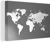 Canvas Wereldkaart - 60x40 - Wanddecoratie Wereldkaart - Hout - zwart wit