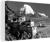 Canvas Schilderij Schemering over de Tibetaanse Kailash nabij China - zwart wit - 60x40 cm - Wanddecoratie