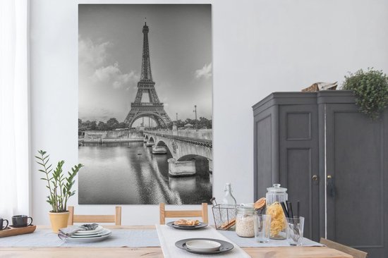 Tableau Toile La Tour Eiffel à Paris - noir et blanc - 120x180 cm - Décoration murale XXL