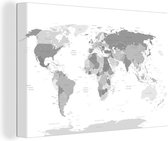Canvas Wereldkaart - 120x80 - Wanddecoratie Wereldkaart - Topografie - Kleuren - Kind - Jongen - Meiden